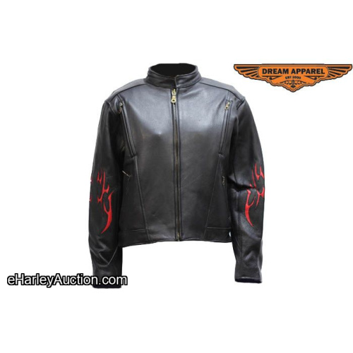 Women's Cowhide Leather Motorcycle Jacket With Flames