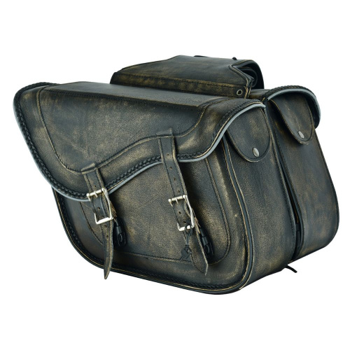 Genuine Distressed Brown Naked Leather Concealed Carry Saddlebag No-Studs